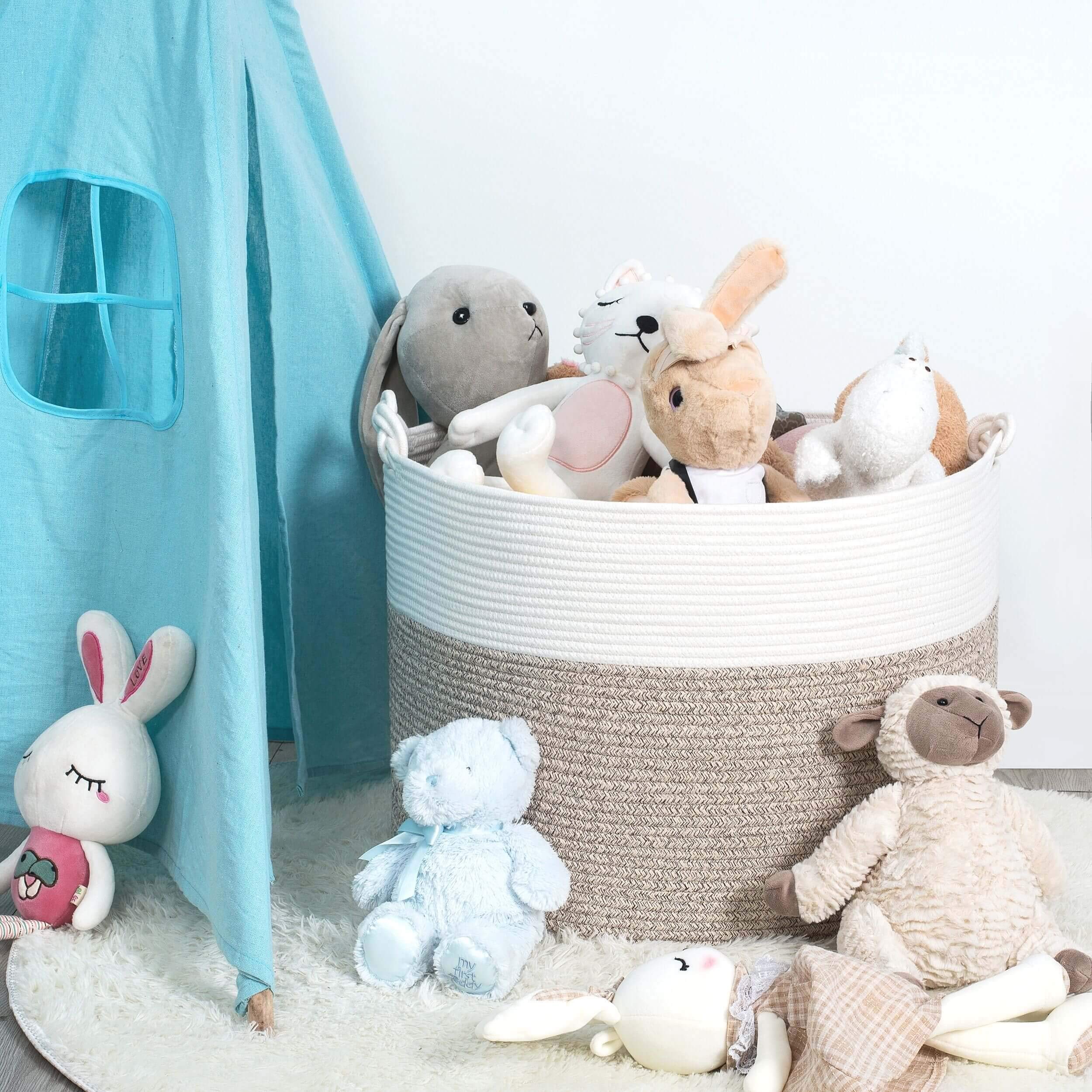 Mintwood Design Xxxxlarge 22 X 16 Inches Decorative Cotton Rope Basket, Blanket Basket Living Room, Laundry Basket, Woven Basket, Toy Storage Baskets Bin, Round Basket For Pillows, Towels, Light Brown